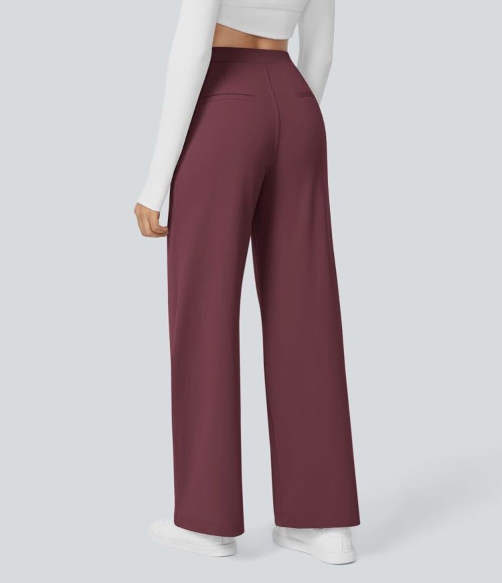 Halara Flex DayStretch High Waisted Pocket Work Flare Pants in Red Mahogany XL